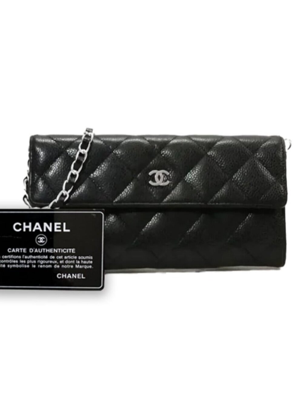 Chanel CC Classic Caviar Flap Wallet Chain Shoulder Crossbody Black